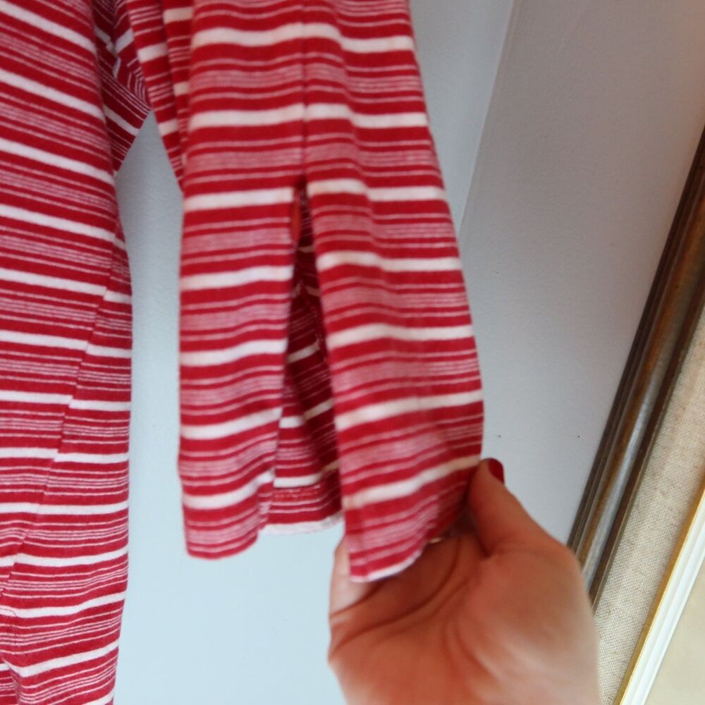 Victoria Jones Striped 3/4 Sleeve Top Womens 1X Red Crew Neck Side Slits Stretch - Picture 6 of 7
